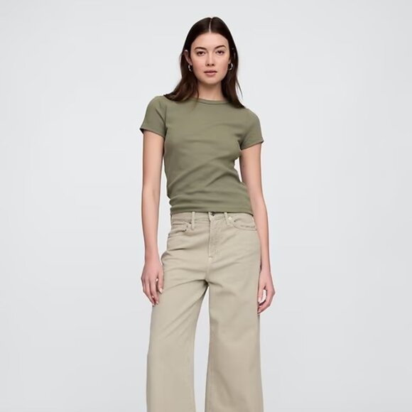 GAP Factory Ribbed Crewneck T-Shirt Mesculine Green Short Sleeves Size S - Picture 10 of 11